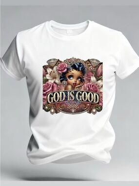 God Is Good Floral Graphic Tee - White with Pink Accents